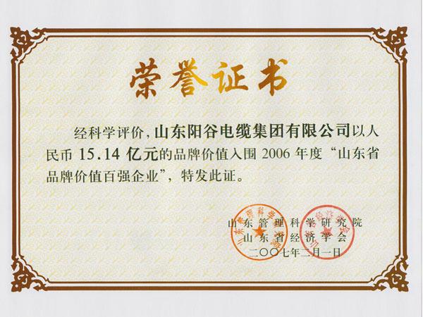 日輝電纜榮譽(yù)證書(shū)
